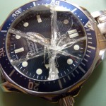 Omega with smashed glass. The glass fragments have penetrated the watch so it needs a full service and new glass.